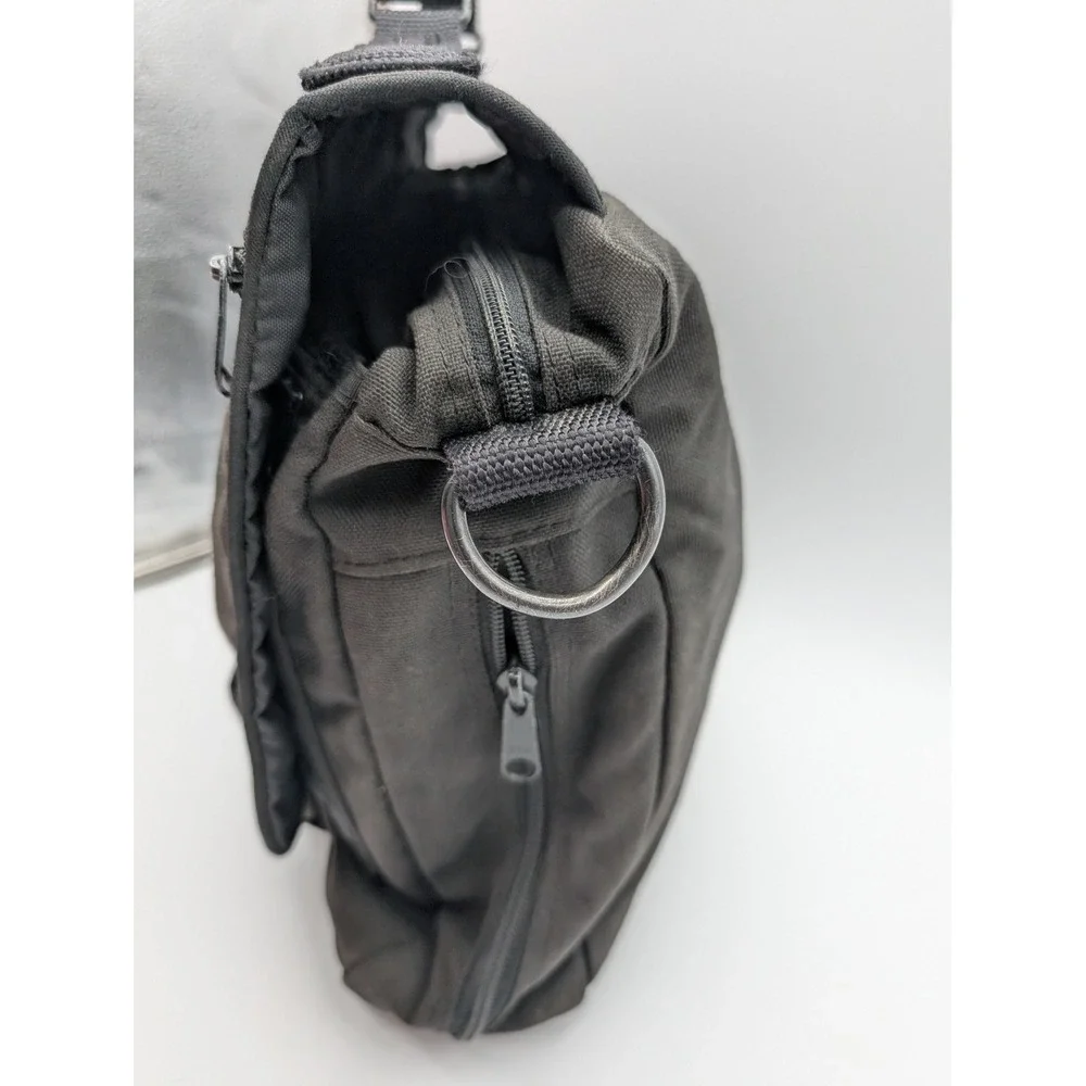Eddie Bauer Black Canvas Messenger Bag Briefcase Organizer Buckle Closure